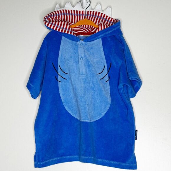 NEW JoJo Maman Bebe Toweling Hooded Poncho Shark Baby Toddler Size 2-3 Years - Picture 1 of 8